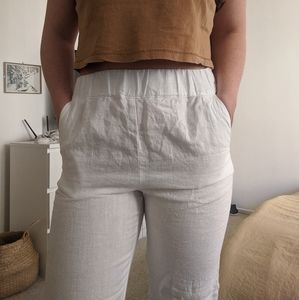 100% Linen Pants/Trousers - Handmade White Medium
